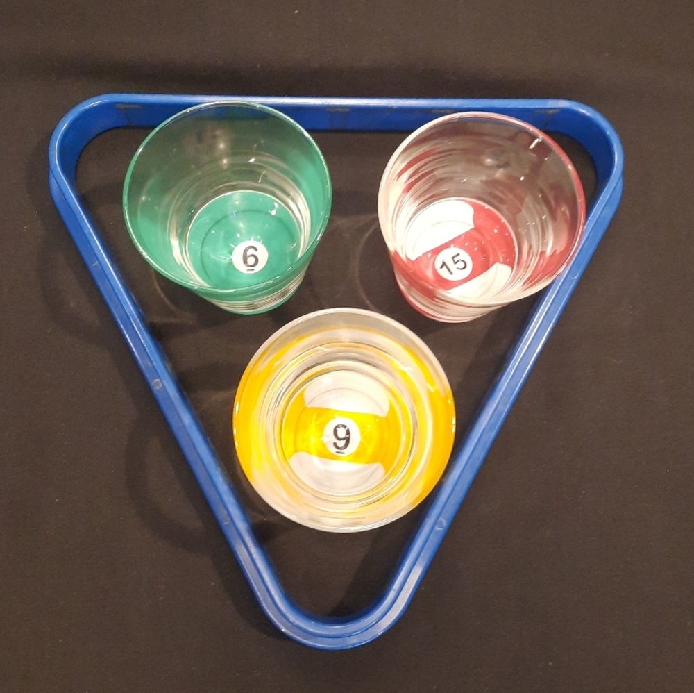 Vintage Luminarc Billiards Pool Ball Old Fashioned Cocktail Glasses ~ Set Of 3